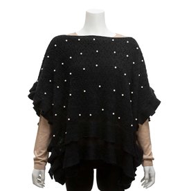 Trezo BLACK KNIT PONCHO WITH PEARLS 20"X40"  S6134