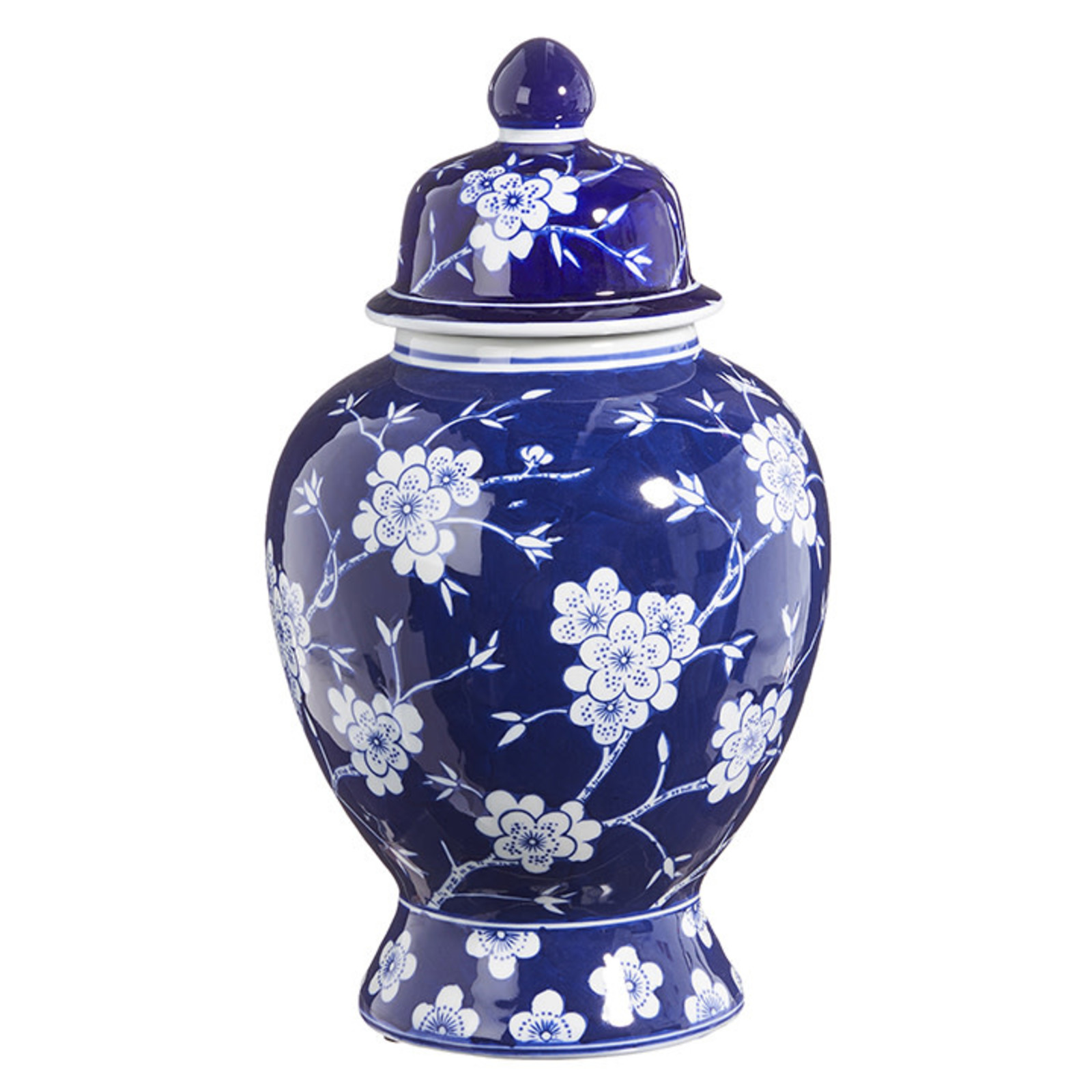 RAZ Imports Inc. 13.75" BLUE WITH WHITE FLORAL GINGER JAR    4334403 loading=