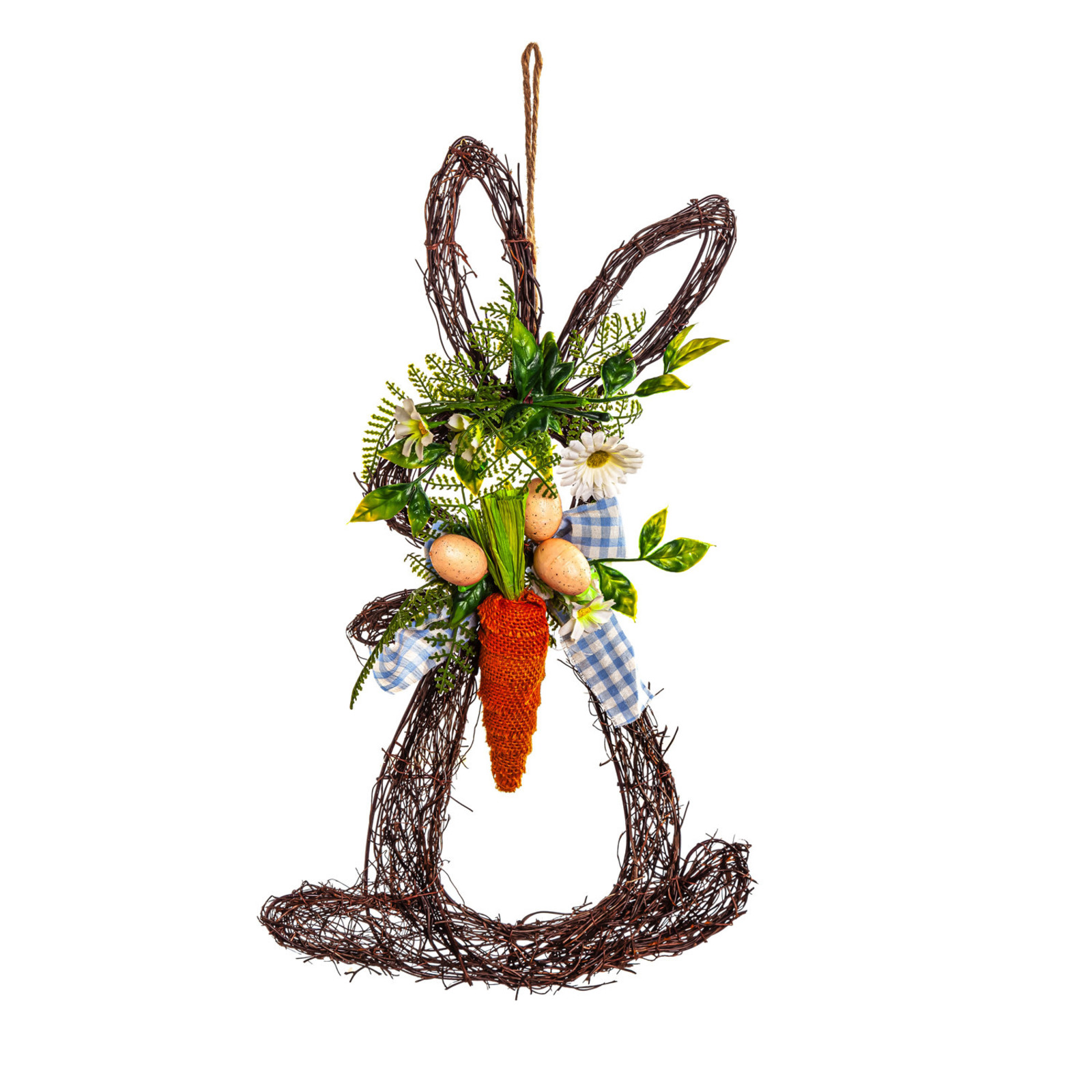 Evergreen Enterprises 18" Rattan Bunny with Plaid Bow and Carrot   4FL170 loading=