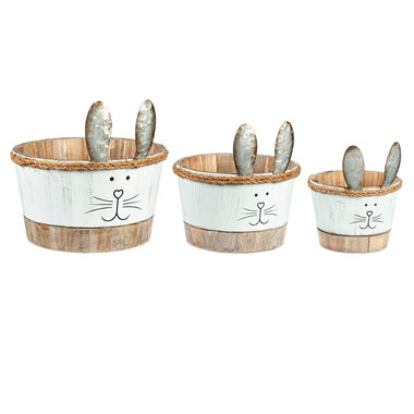 Evergreen Enterprises Wood Bunny Planter Large  with Metal Ears    8PMTL5325L
