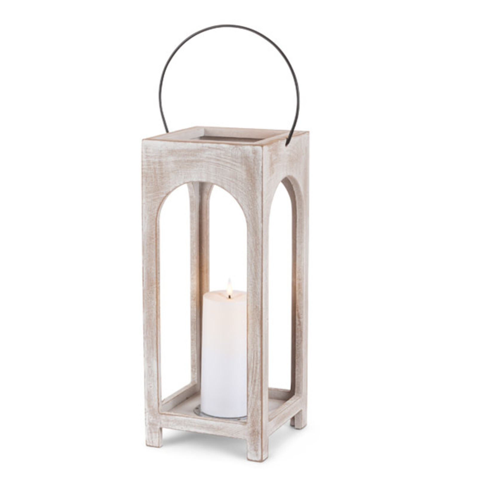 Gerson 6.3"L x 15.35"H Wooden Lantern with LED Resin Candle  46136 loading=
