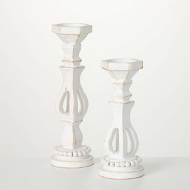 Sullivans WHITE WOOD PILLAR HOLDER  Small 12.75"  PN3751S