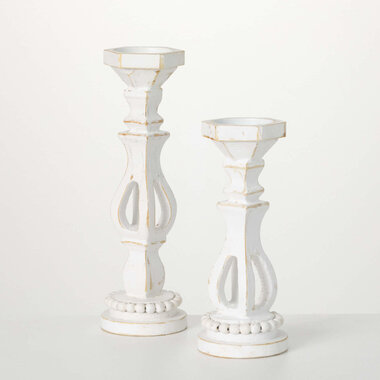 Sullivans WHITE WOOD PILLAR HOLDER  Large  16"  PN3751L