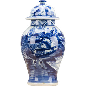 Danny's Fine Porcelain BLUE AND WHITE SMALL WARRIOR JAR  50115