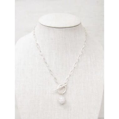 Meghan Browne 18in SILVER  WITH PAVE BALL ACCENT Necklace ABL-SV