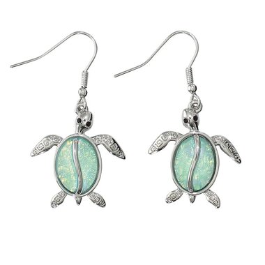Periwinkle by Barlow Earrings-Silver with Aqua Inlay Turtle  8107669