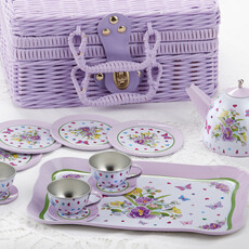 Delton Products 4" Tin 15 Pc Tea Set in Basket, Pansy  8000-7