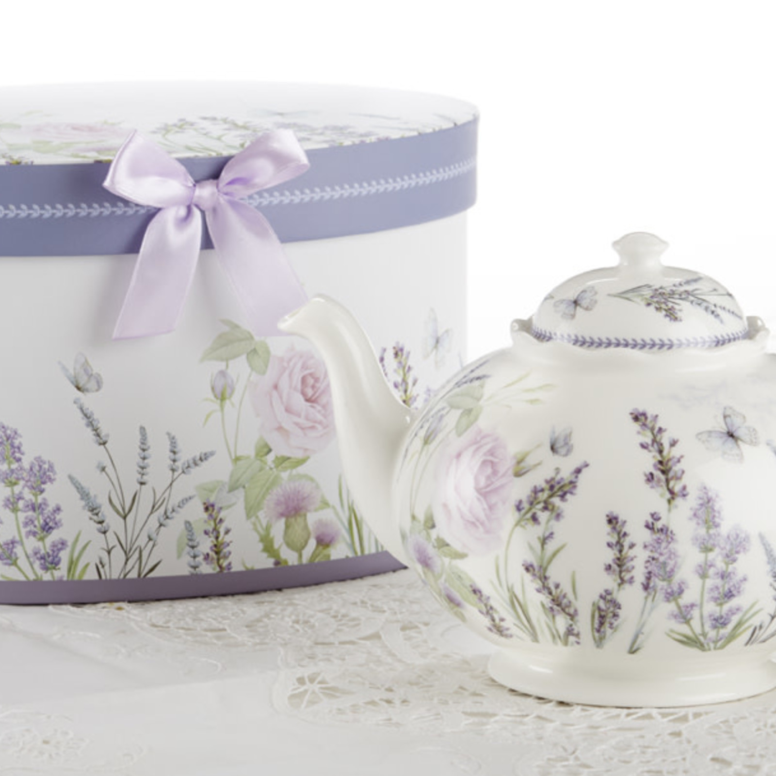 Delton Products 9.5 X 5.6" Porcelain Tea Pot In Gift Box, Lavender   8100-7 loading=