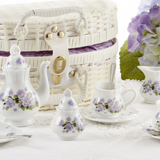 Delton Products Porcelain Tea Set in Basket, Purple Glory  8116-7