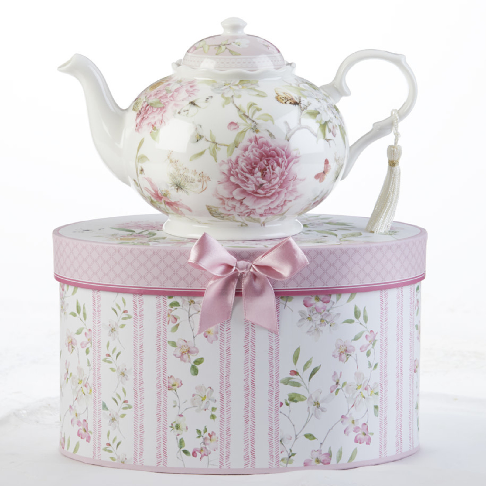 Delton Products 9.5 x 5.6" Porcelain Tea Pot, Pink Peony  8150-6 loading=