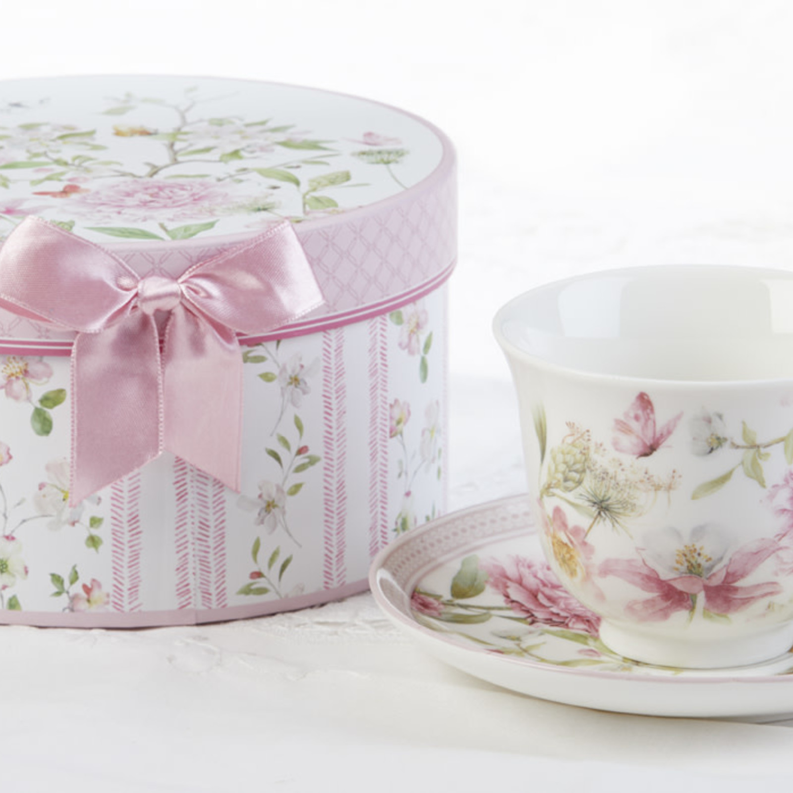 Delton Products 3.5" Porcelain Cup & Saucer, Pink Peony  8151-6 loading=