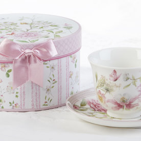Delton Products 3.5" Porcelain Cup & Saucer, Pink Peony  8151-6