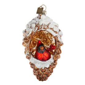 RAZ Imports Inc. 5" CARDINAL IN PINECONE ORNAMENT  3924630