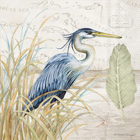 Boston International BLUE HERON ON GRASS COCKTAIL NAPKIN   C000216