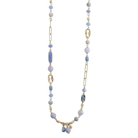 Periwinkle by Barlow Necklace-Gold Links with Blue Beads  8151365