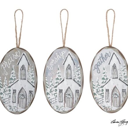 Burton + Burton SNOWY CHURCH MESSAGE ORNAMENT   9745592