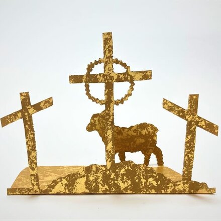 Trade Cie 5x2x6" Metal Crosses/Lamb Silhouette, Gold   JM92019
