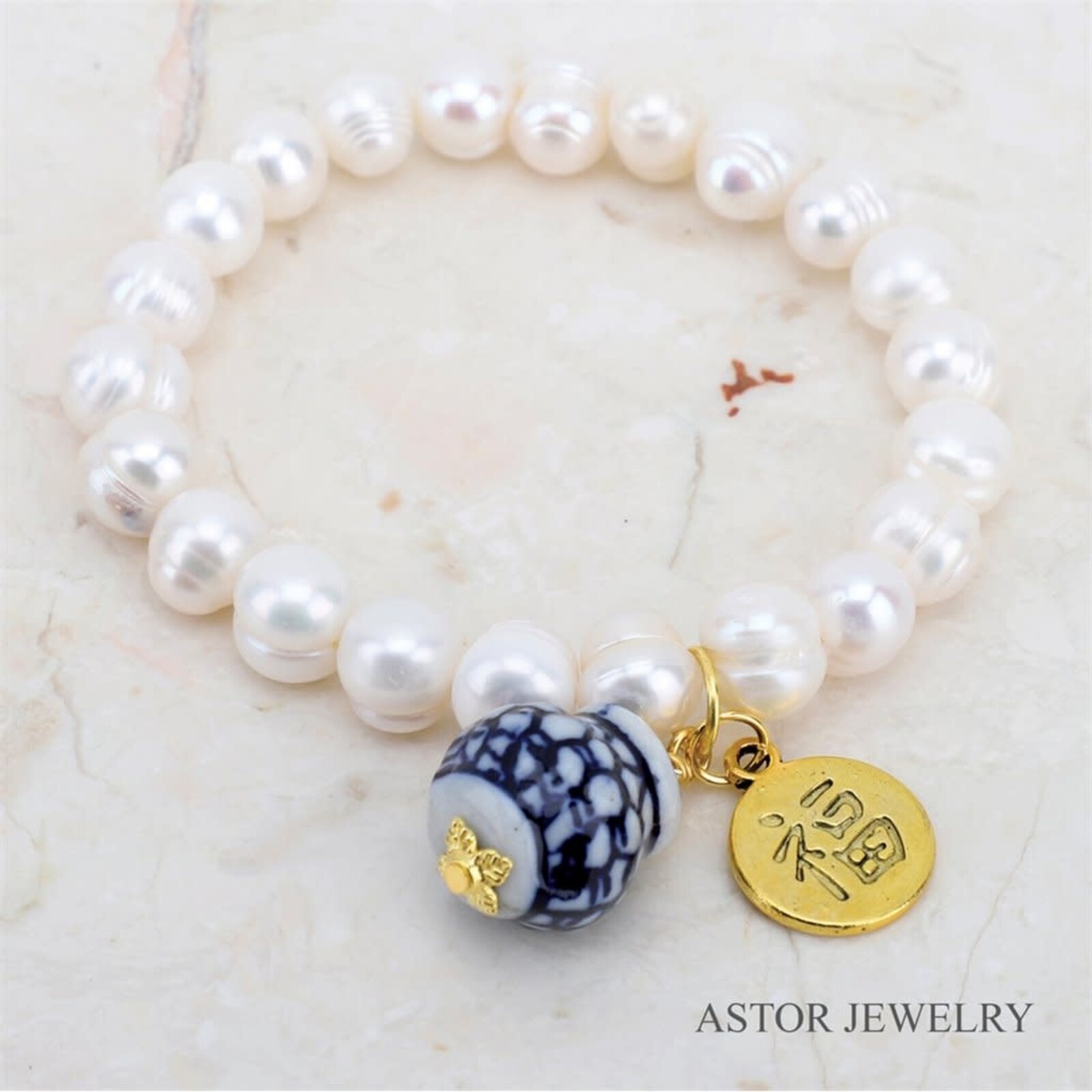 Astor Jewelry Fresh Water Pearl  Bracelet  Blue & White Bead   24256 loading=