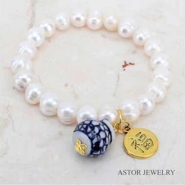 Astor Jewelry Fresh Water Pearl  Bracelet  Blue & White Bead   24256