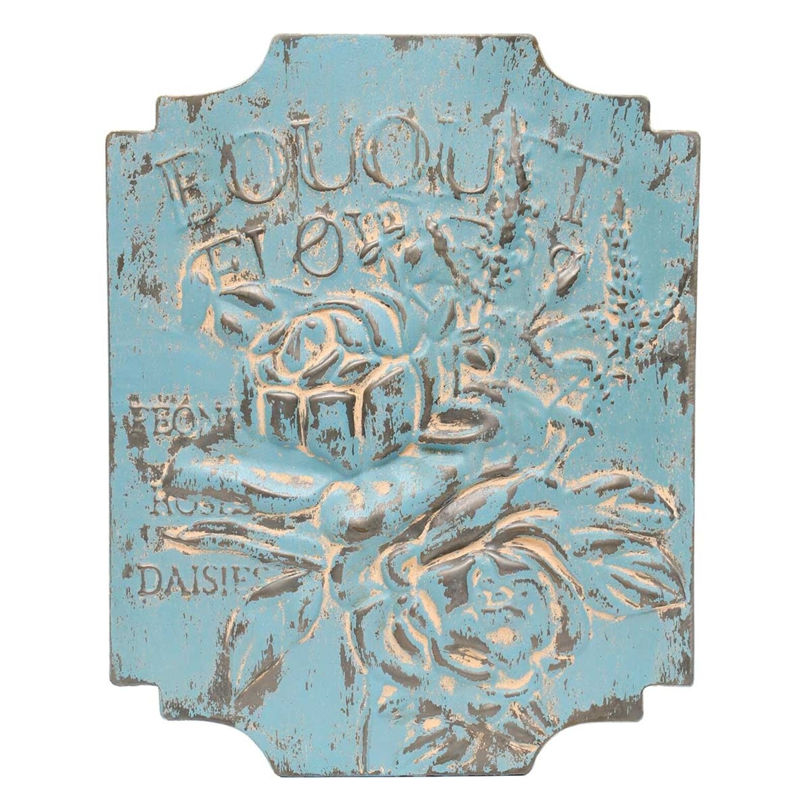 Meravic ANTIQUE BLUE METAL "BOUQUET" WALL SIGN   A2693 loading=