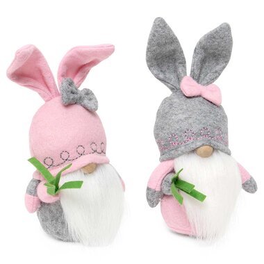 Meravic Bow Bunny Gnome with Carrot, Wood Nose    T4453