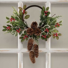 Meravic WREATH MIXED HOLLY W/DROP  16"    V5526