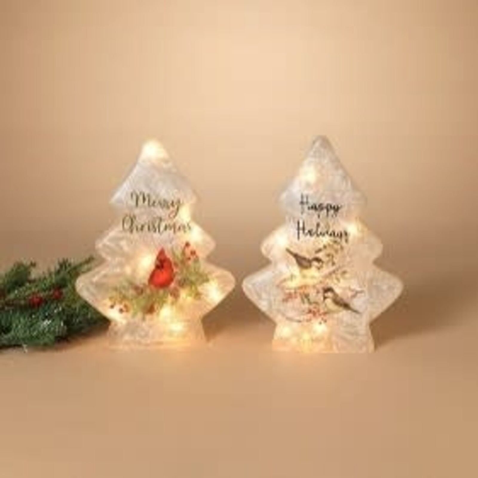 Gerson Lighted Frosted Glass Tree Cardinal/Chickadee  2693870 loading=
