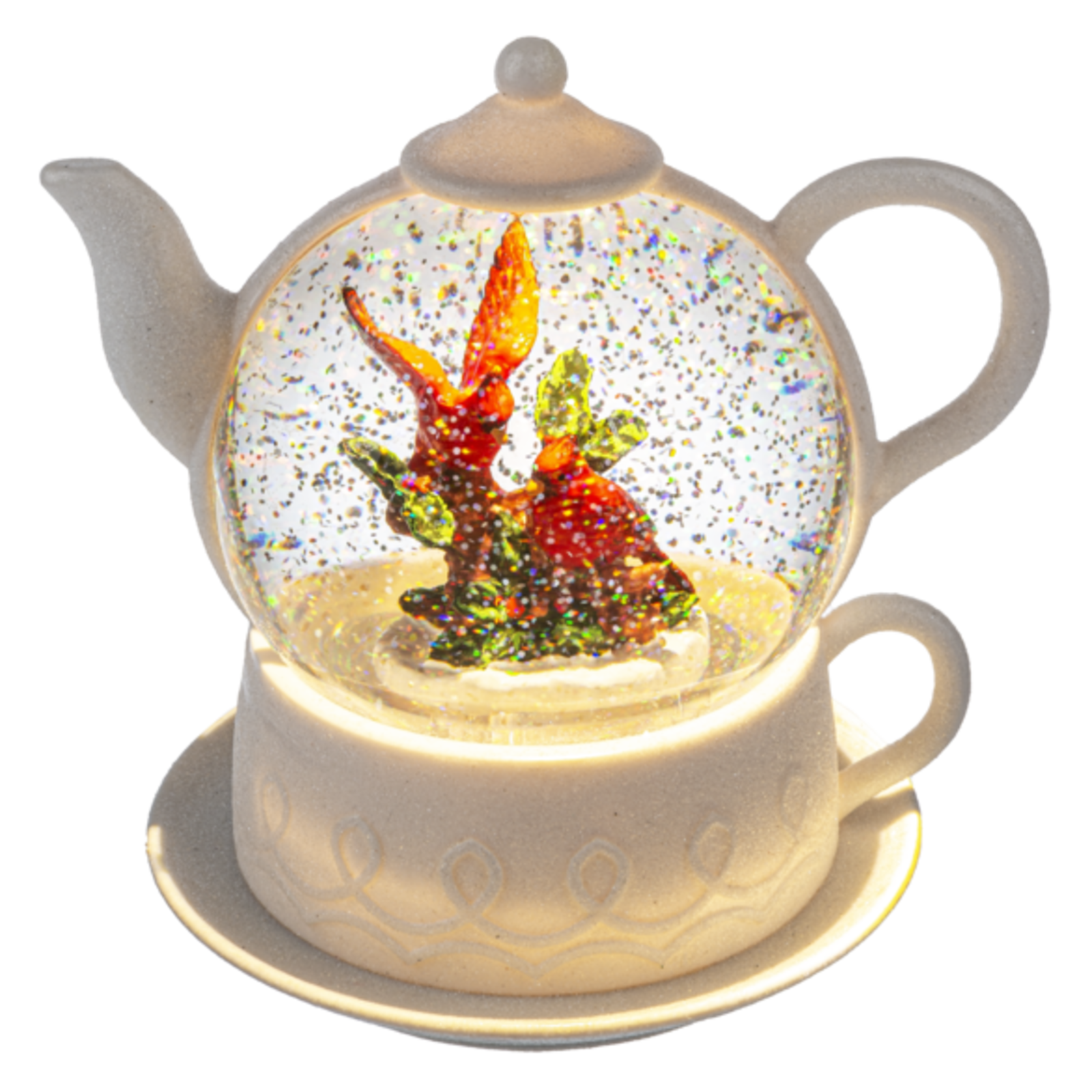 Ganz LED Light Up Shimmer Teapot w/Cardinal Globe MX184978 loading=