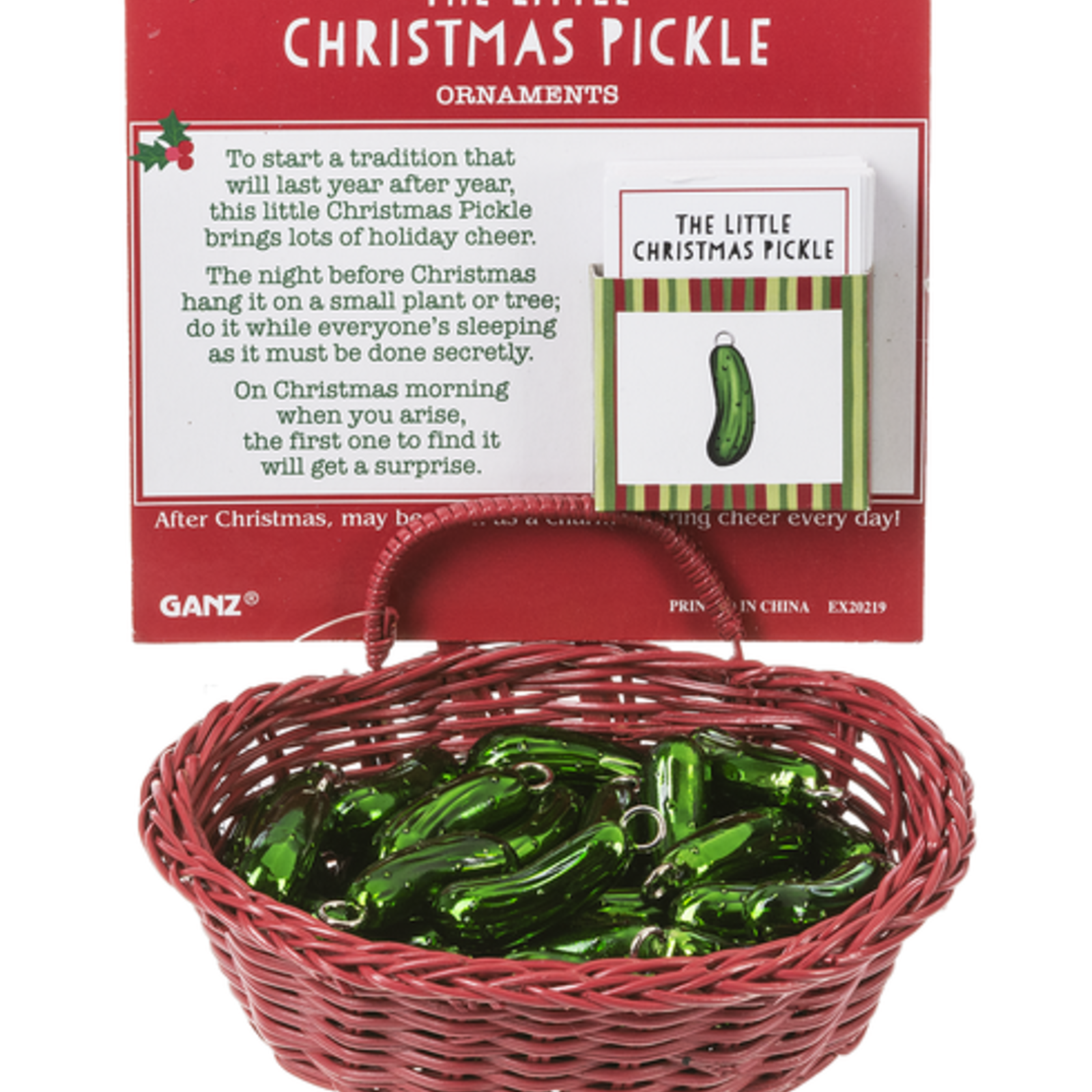 Ganz The Little Christmas Pickle Ornaments in a Basket   EX20219 loading=