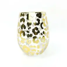 Mary Square Glass Stemless Wine Gold Leopard   37683