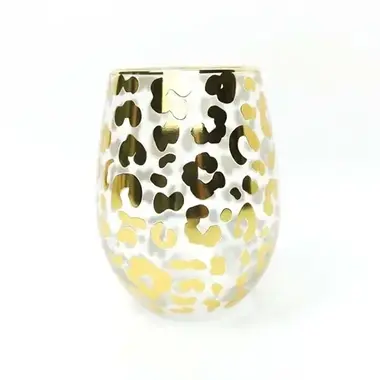 Mary Square Glass Stemless Wine Gold Leopard   37683