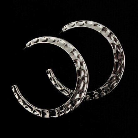 Hammered Silver Hoop Post Earrings 2"  C3115