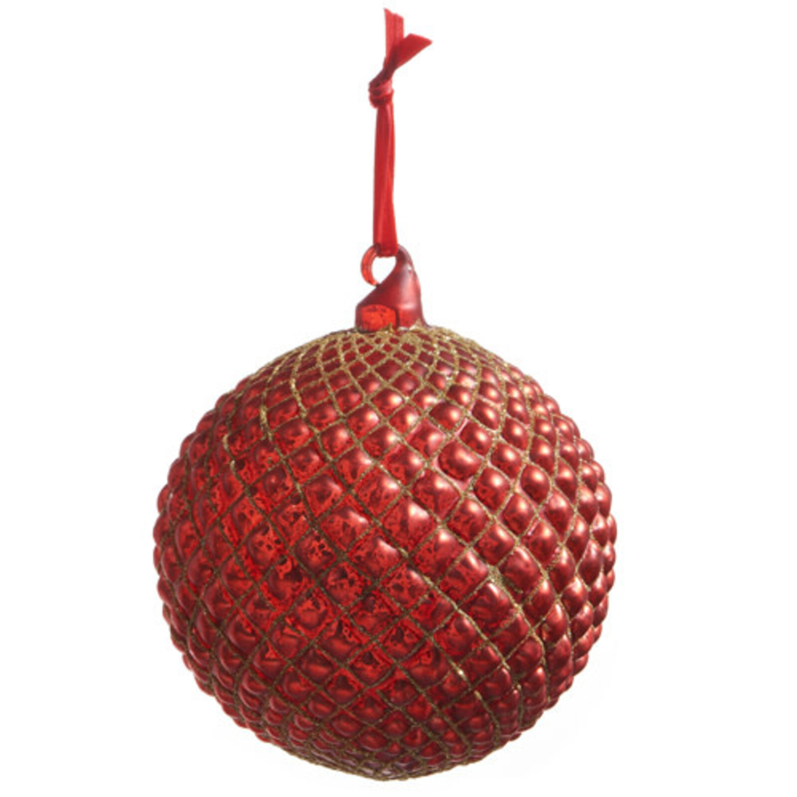 RAZ Imports Inc. 6" RED QUILTED BALL ORNAMENT 4322915 loading=