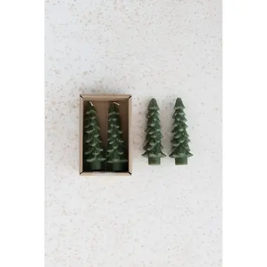 Creative Co-Op Unscented Tree Shaped Taper Candles Evergreen , Set of 2   XS0433