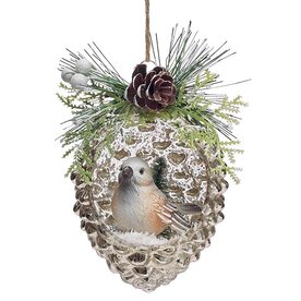 Burton + Burton GLASS ORNAMENT BIRD INSIDE PINECONE   9747084