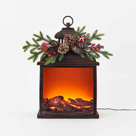 One Hundred 80 Degrees Fire Light Lantern w/Berry Sprig & Adaptor 14x23"    EM2537