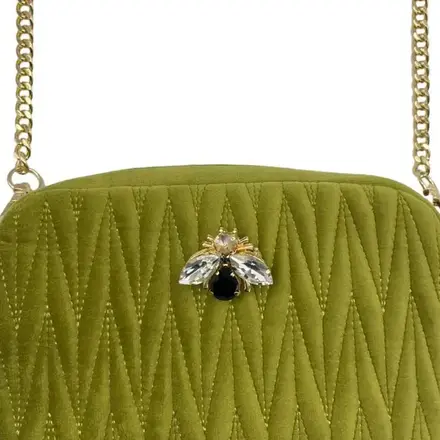 Sixton London Velvet Rivington Bag Chartreuse with Pin