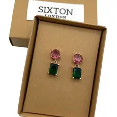 Sixton London Emeral Style Square Jewel Drop Earrings