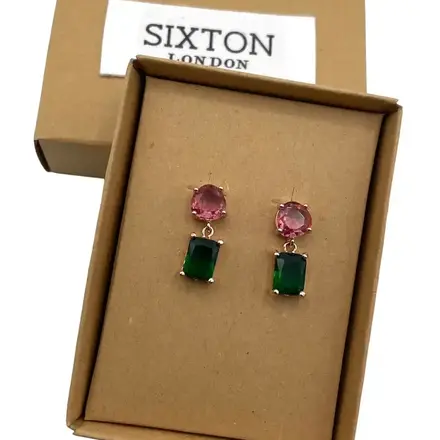 Sixton London Emeral Style Square Jewel Drop Earrings