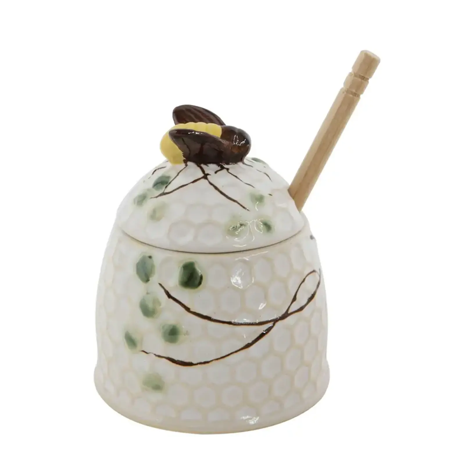 Creative Co-Op Hand-Painted Honey Jar with Honey Dipper DA7516 loading=