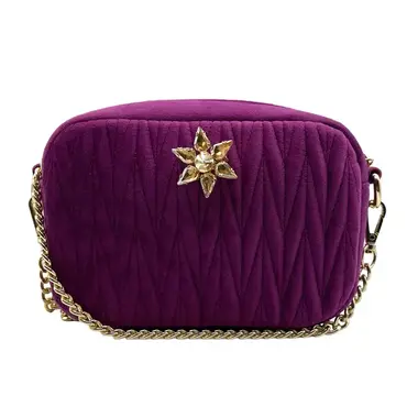 Sixton London Velvet Rivington Bag Fuschia  with Pin