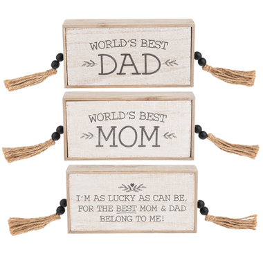 Best Mom & Dad Message Block with Beaded Tassels