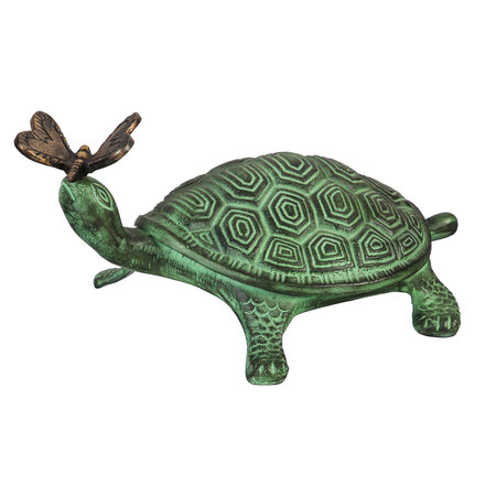 Evergreen Enterprises 14"L Verdigris Metal Garden Statuary, Turtle and Butterfly  47M2104