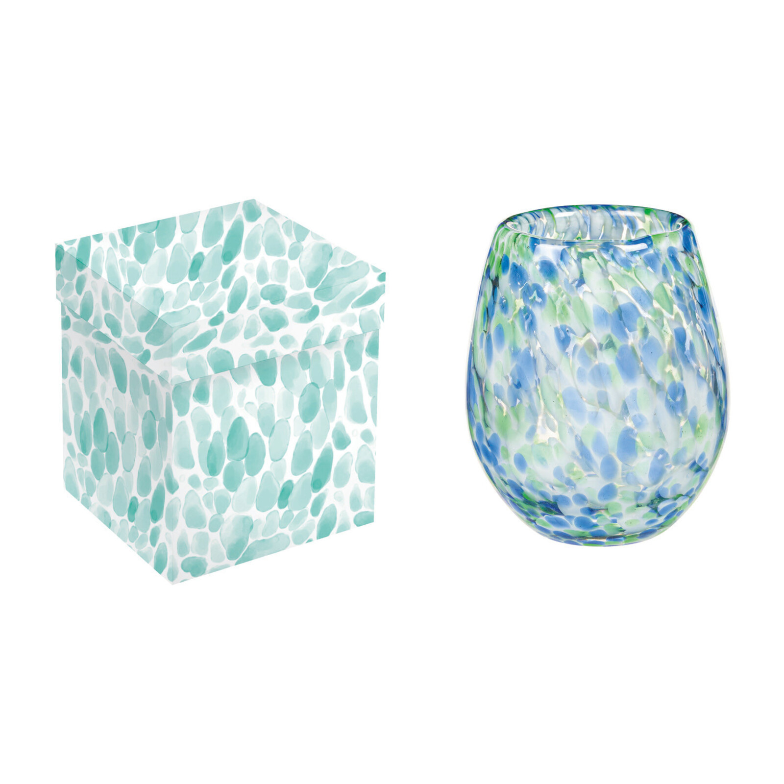 Evergreen Enterprises 13 oz Stemless Hand Blown Glass Blue/ Green    3SL1020 loading=