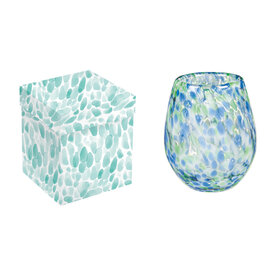 Evergreen Enterprises 13 oz Stemless Hand Blown Glass Blue/ Green    3SL1020