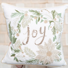 Creative Co-Op 18" Square Cotton Pillow with Wreath & Joy Embroidery    XS0002