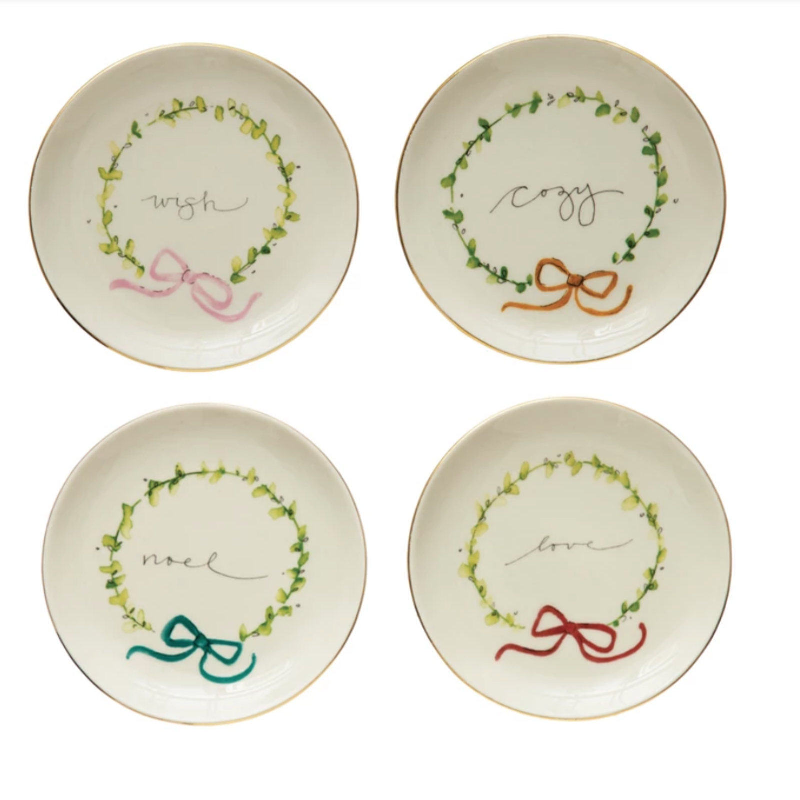 Creative Co-Op 5" Stoneware Plate with Holiday Word, Wreath   XS0591A loading=