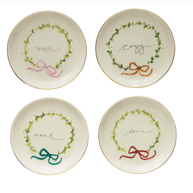 Creative Co-Op 5" Stoneware Plate with Holiday Word, Wreath   XS0591A
