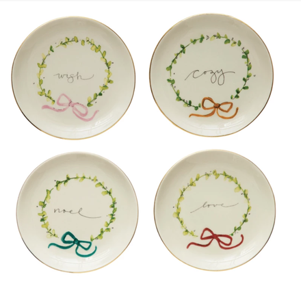Creative Co-Op 5" Stoneware Plate with Holiday Word, Wreath   XS0591A