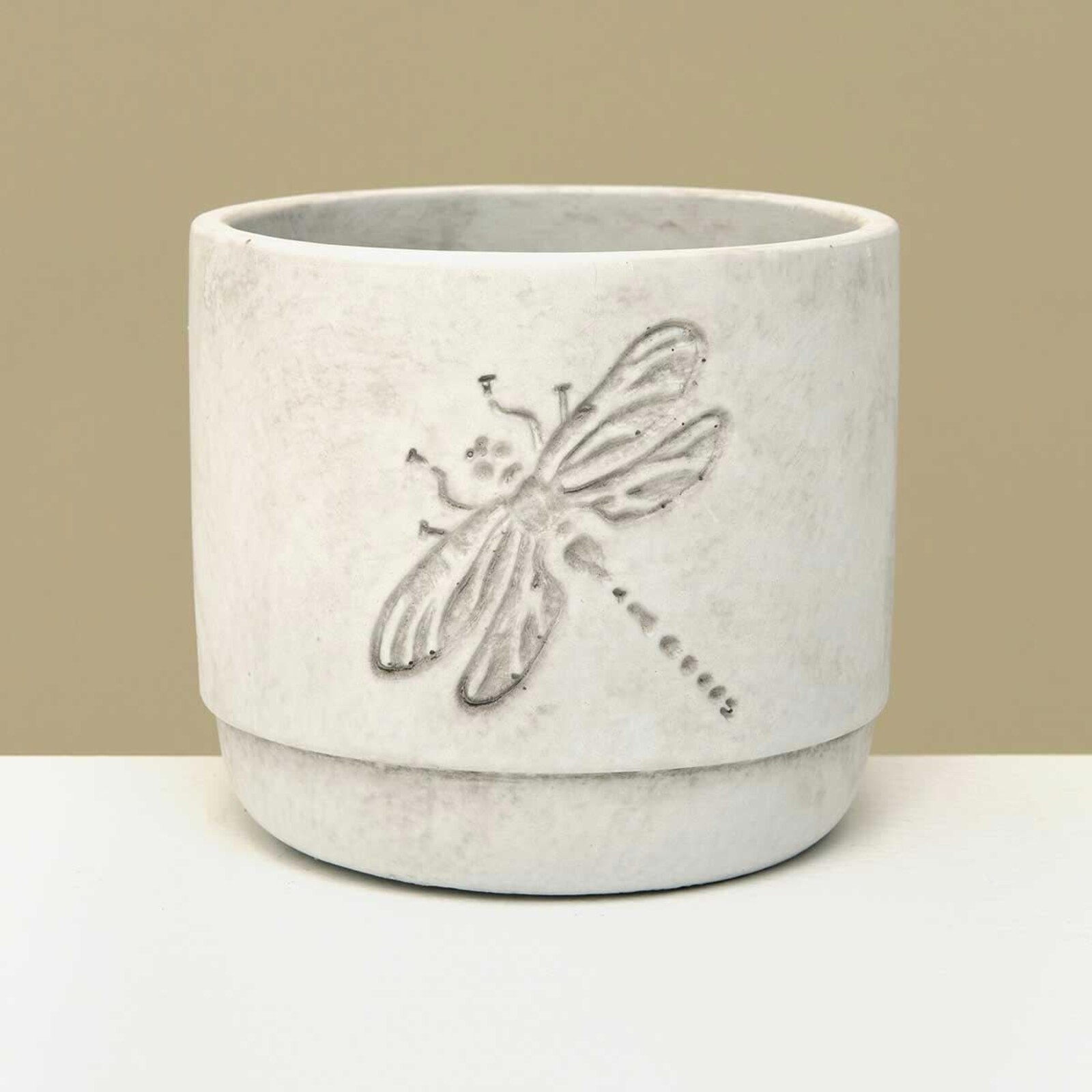 Meravic POT DRAGONFLY WHITE WASH SMALL 4.75IN X 4IN CONCRETE   A3565 loading=